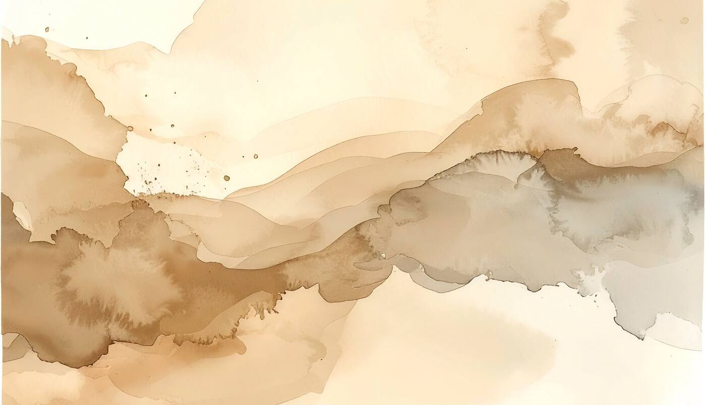 Soft watercolor landscape in warm ivory and tan